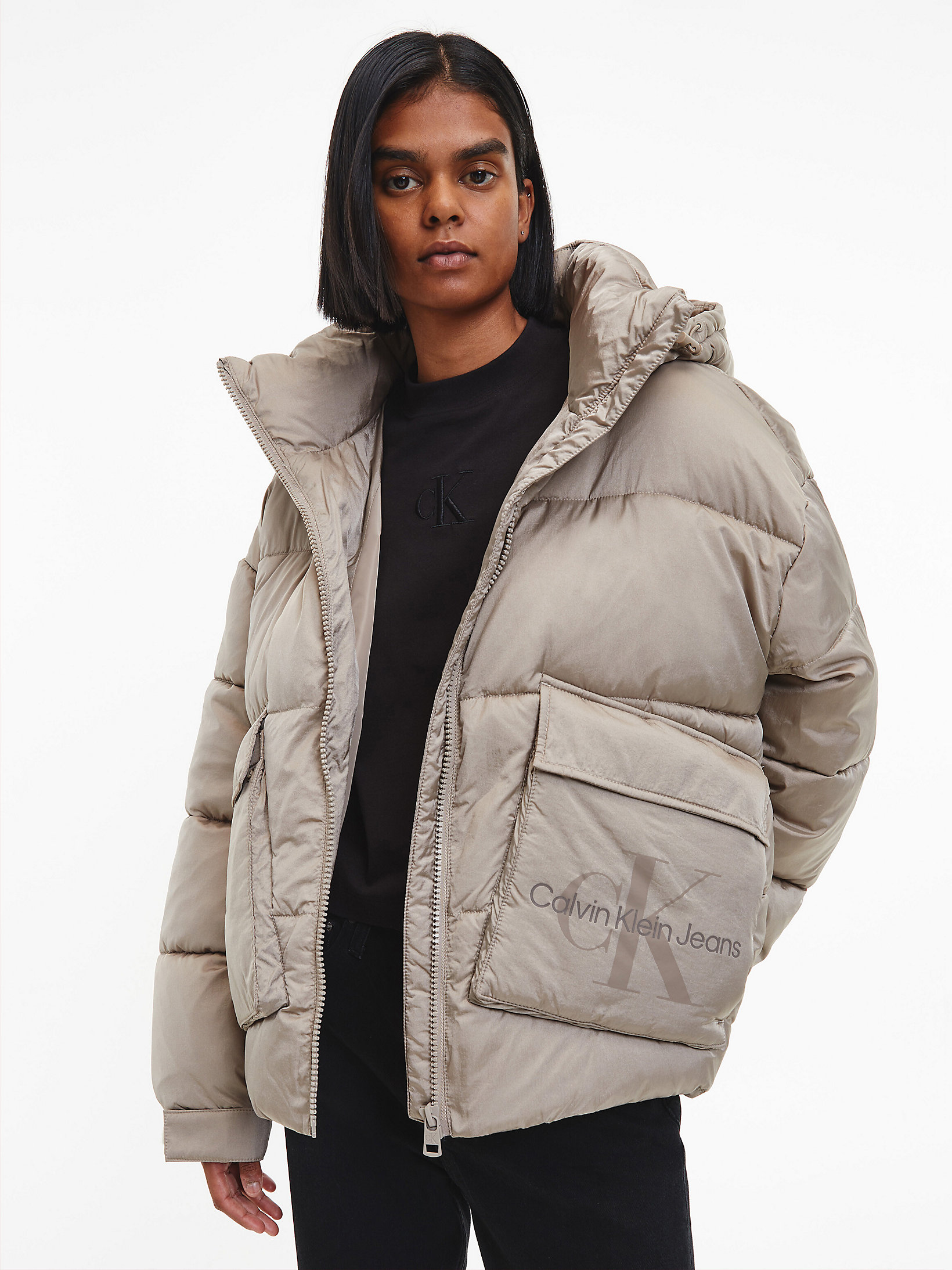 Perfect Taupe Unisex Recycled Nylon Puffer Jacket undefined unisex Calvin Klein