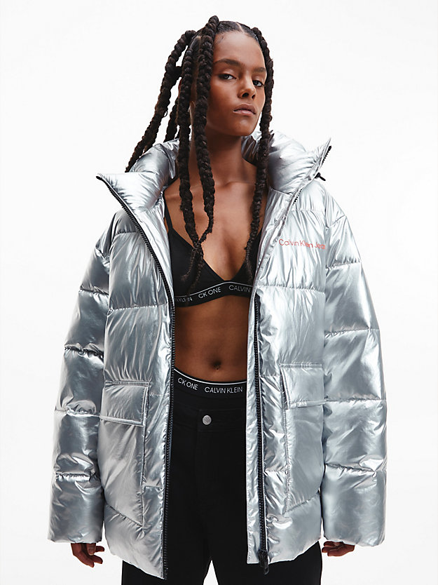 SILVER Unisex Recycled Metallic Puffer Jacket for unisex CALVIN KLEIN JEANS