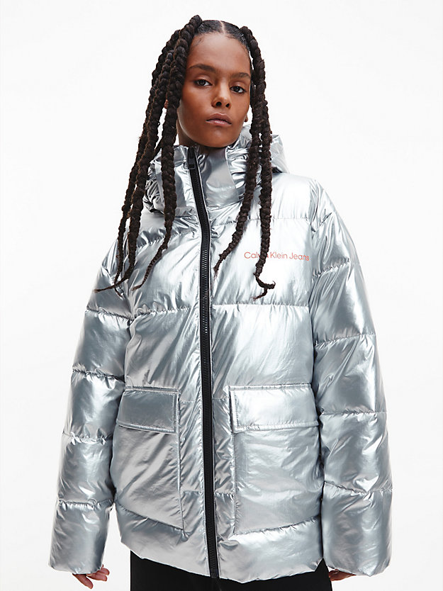 SILVER Unisex Recycled Metallic Puffer Jacket for unisex CALVIN KLEIN JEANS
