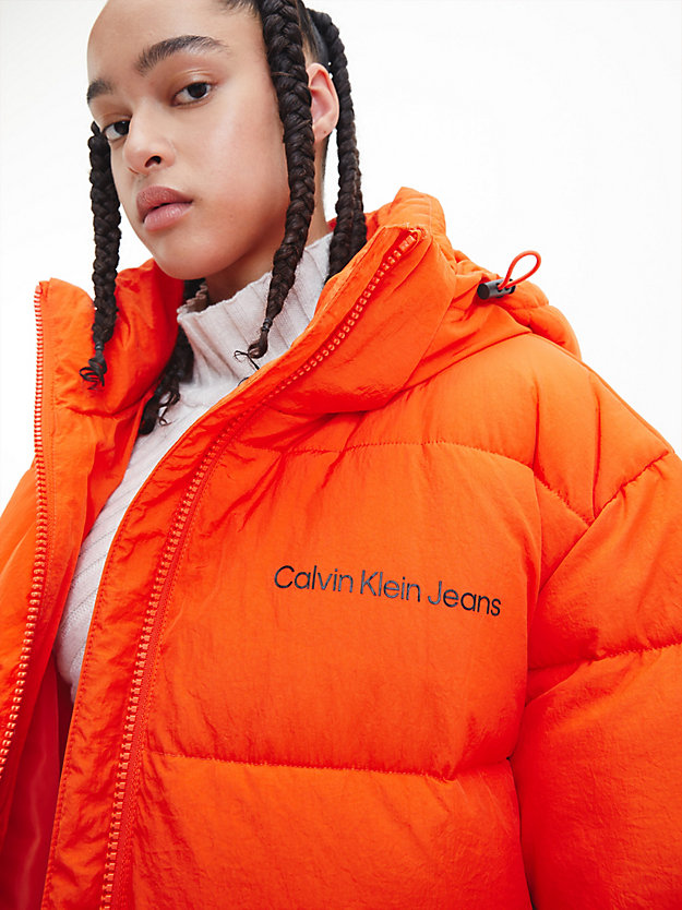 CORAL ORANGE Unisex Recycled Nylon Puffer Jacket for unisex CALVIN KLEIN JEANS
