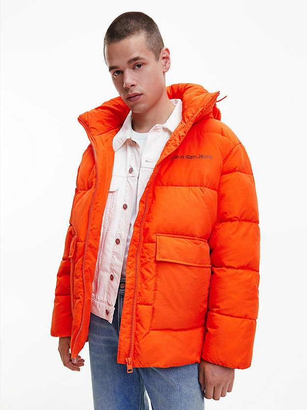 CORAL ORANGE Unisex Recycled Nylon Puffer Jacket for unisex CALVIN KLEIN JEANS