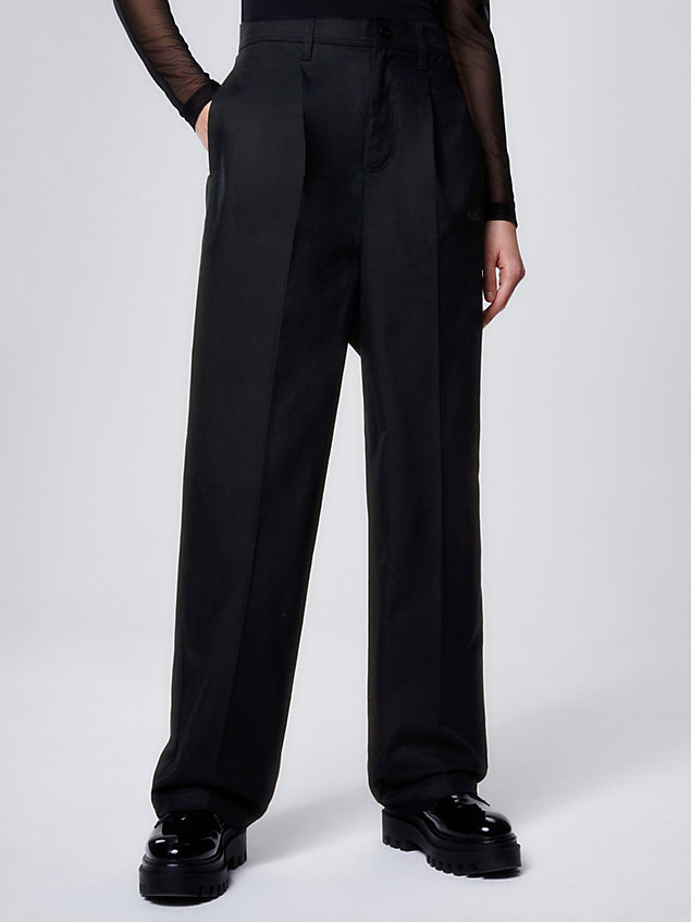 black spodnie unisex z bawełny z twillem dla unisex - calvin klein jeans