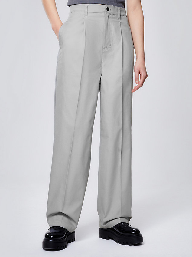 grey spodnie unisex z bawełny z twillem dla unisex - calvin klein jeans