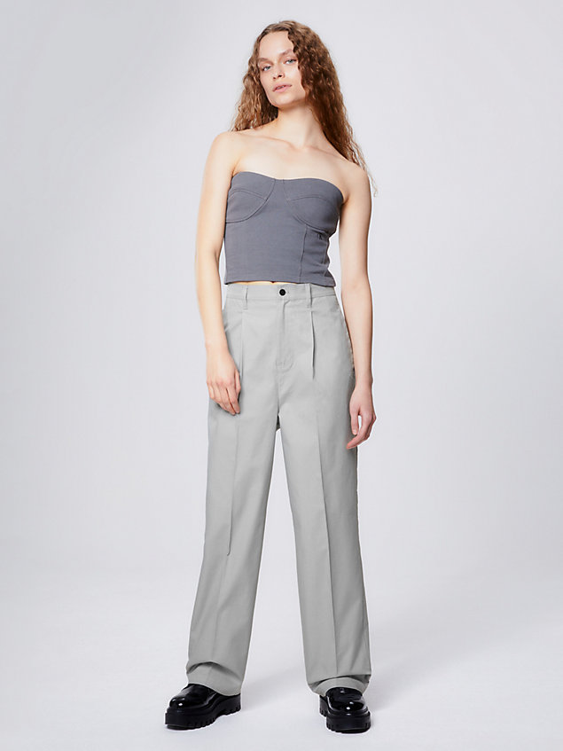 grey spodnie unisex z bawełny z twillem dla unisex - calvin klein jeans