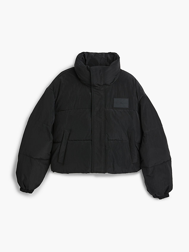 black unisex cropped puffer jacket for unisex calvin klein jeans