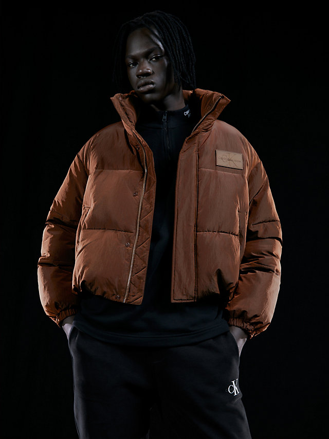 Chestnut Brown Unisex Cropped Puffer Jacket undefined unisex Calvin Klein