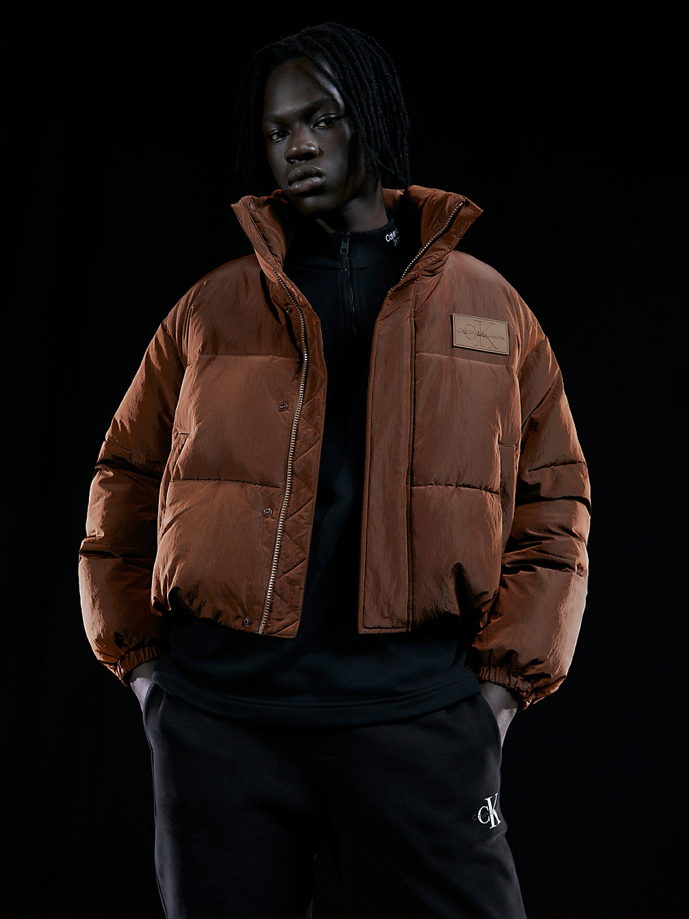 CHESTNUT BROWN Unisex Cropped Puffer Jacket undefined unisex Calvin Klein