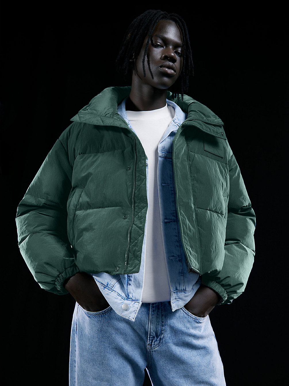 DARK SEAWEED Unisex Cropped Puffer Jacket undefined unisex Calvin Klein