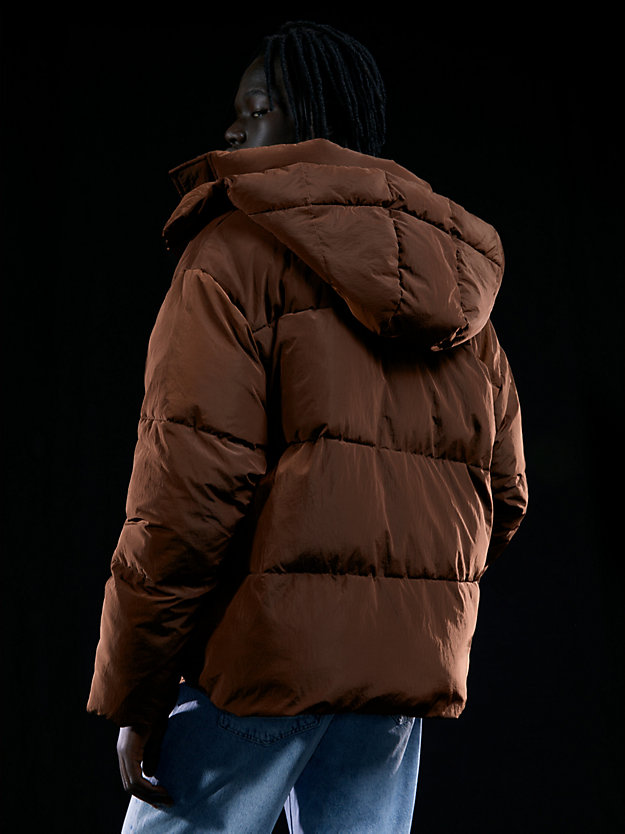 chestnut brown unisex padded puffer jacket for unisex calvin klein jeans