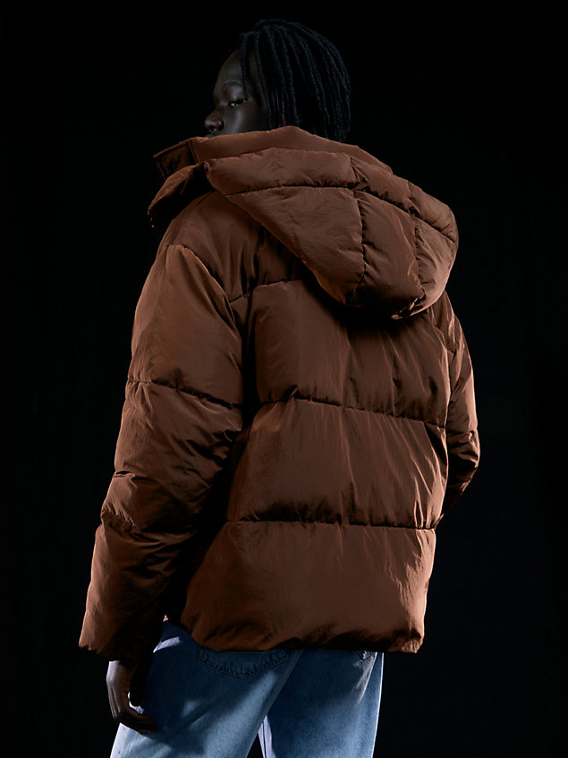 brown unisex padded puffer jacket for unisex calvin klein jeans