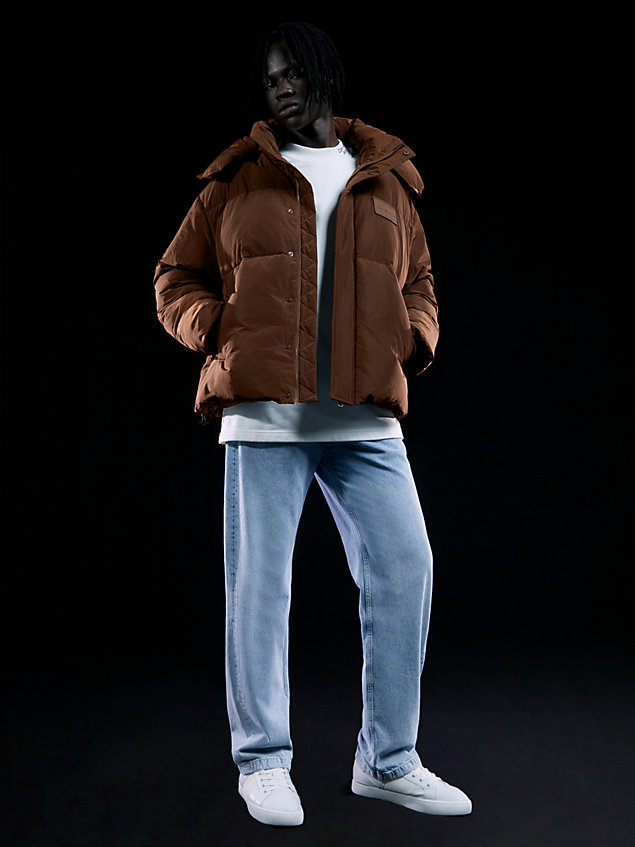brown unisex padded puffer jacket for unisex calvin klein jeans