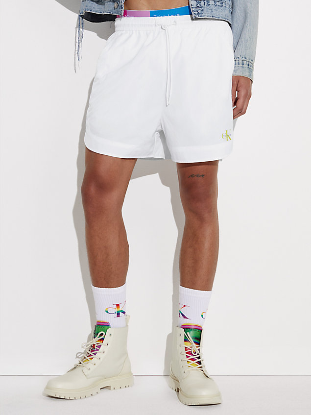 white unisex nylon runner shorts - pride for unisex calvin klein jeans