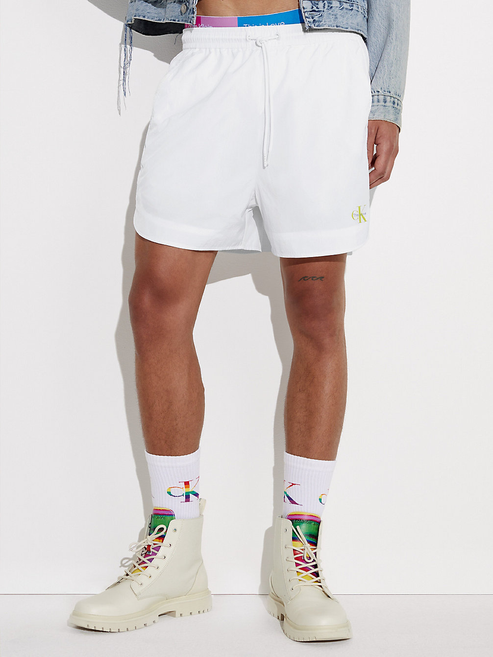 BRIGHT WHITE Unisex Nylon Runner Shorts - Pride undefined unisex Calvin Klein