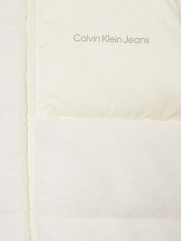 white kurtka puchowa z kożuszkiem sherpa unisex dla unisex - calvin klein jeans