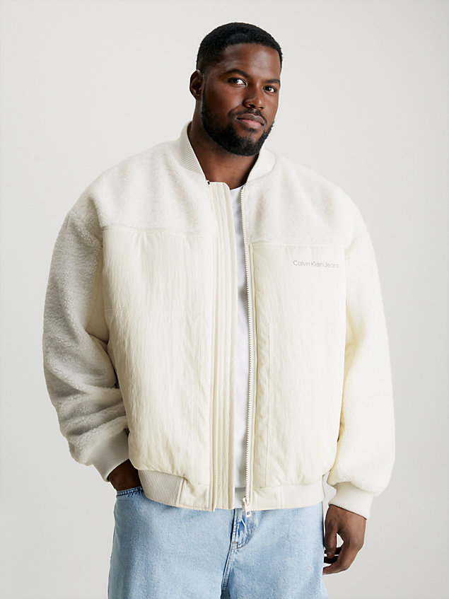 white unisex sherpa bomber jacket for unisex calvin klein jeans