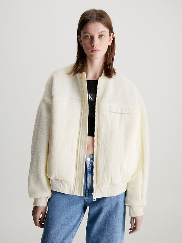 white unisex sherpa bomber jacket for unisex calvin klein jeans