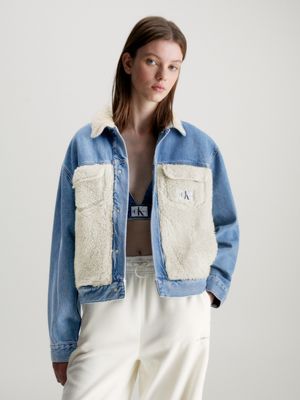 Cropped sherpa hot sale denim jacket