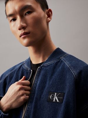 denim dark unisex denim bomber jacket for adults gender inclusive calvin klein jeans