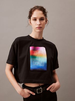 ck black unisex boxy logo t-shirt - pride for adults gender inclusive calvin klein jeans