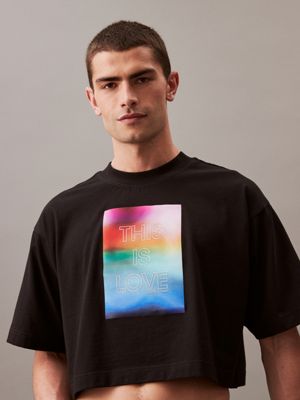 black unisex boxy logo t-shirt - pride for adults gender inclusive calvin klein jeans