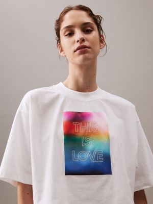 bright white unisex boxy logo t-shirt - pride for adults gender inclusive calvin klein jeans