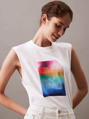 bright white unisex sleeveless t-shirt - pride for adults gender inclusive calvin klein jeans