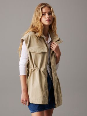 pale khaki unisex 2-in-1 cotton twill jacket for adults gender inclusive calvin klein jeans