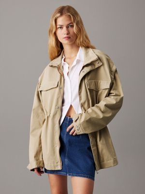 khaki unisex 2-in-1 cotton twill jacket for adults gender inclusive calvin klein jeans