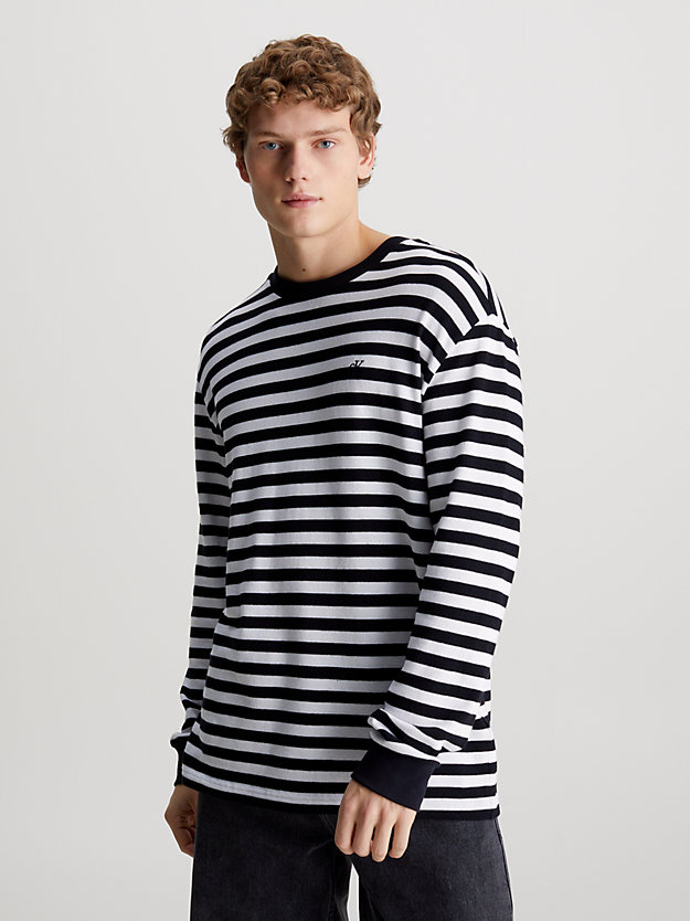 ck black / whisper white unisex striped long sleeve t-shirt for unisex calvin klein jeans