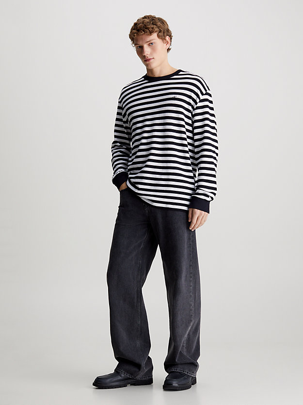 ck black / whisper white unisex striped long sleeve t-shirt for unisex calvin klein jeans