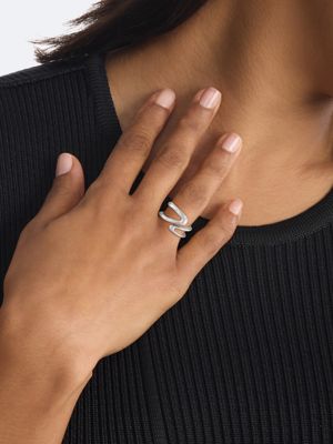 silver stainless steel sculpted wrap ring for women calvin klein