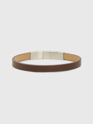 brown minimalistic adjustable leather bracelet for men calvin klein