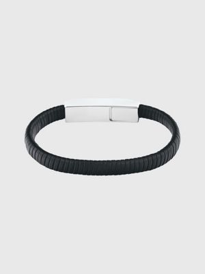 black textured leather bracelet for men calvin klein