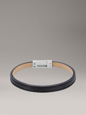 black minimalistic leather bracelet for men calvin klein