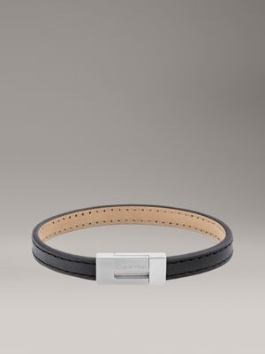 black minimalistic leather bracelet for men calvin klein