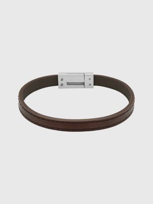 brown minimalistic leather bracelet for men calvin klein