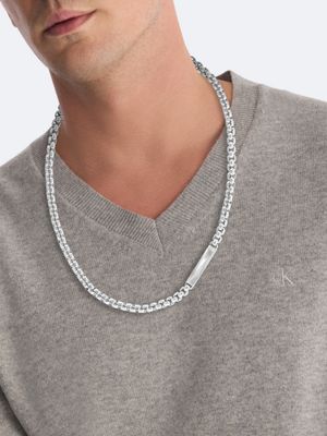 silver bold cable chain necklace - iconic id for men calvin klein