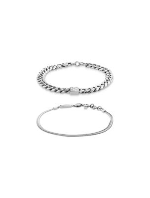 silver 2-teiliges armband-set aus edelstahl für herren - 