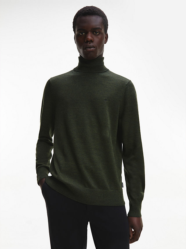 Dark Olive Slim Superior Wool Turtleneck Jumper undefined men Calvin Klein