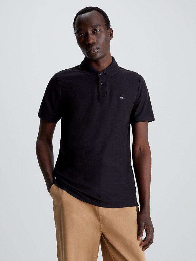 Perfect Black Slim Cotton Piqué Polo Shirt undefined men Calvin Klein