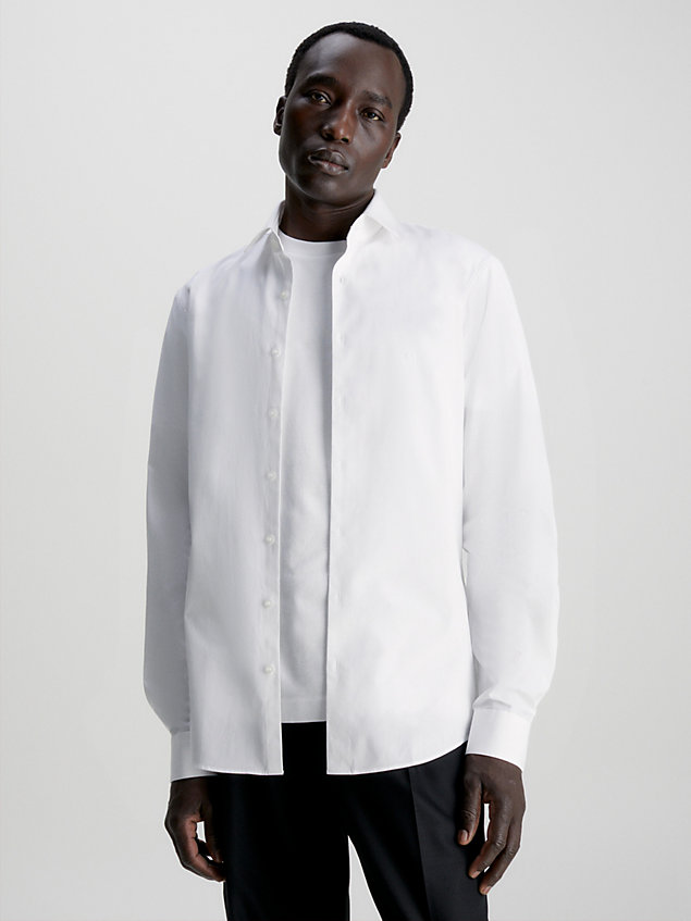 camicia aderente in popeline elasticizzato white da uomo calvin klein