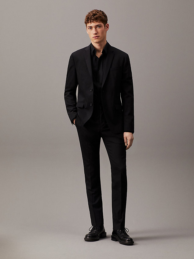 veste blazer slim à simple boutonnage en laine élastique black pour hommes calvin klein