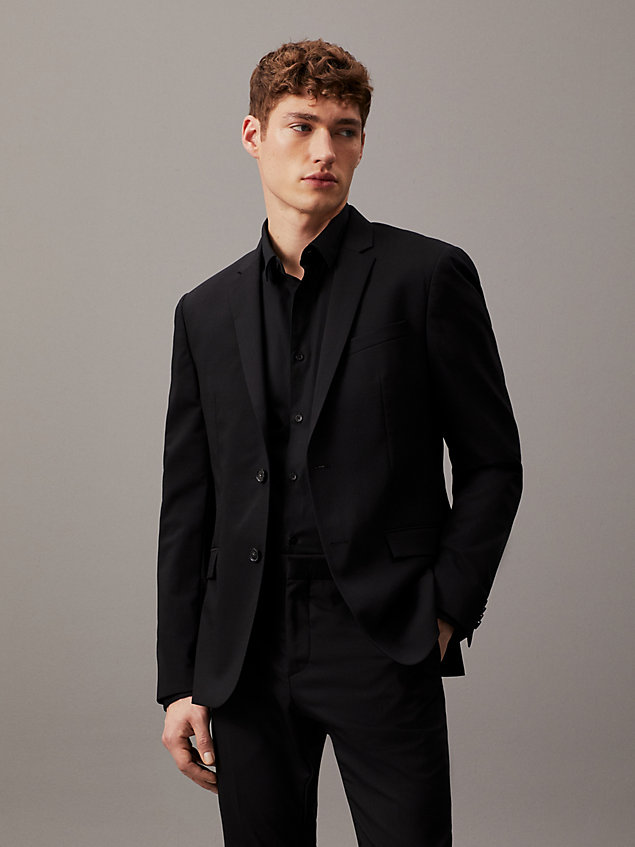 blazer monopetto in lana stretch con vestibilità slim black da uomo calvin klein