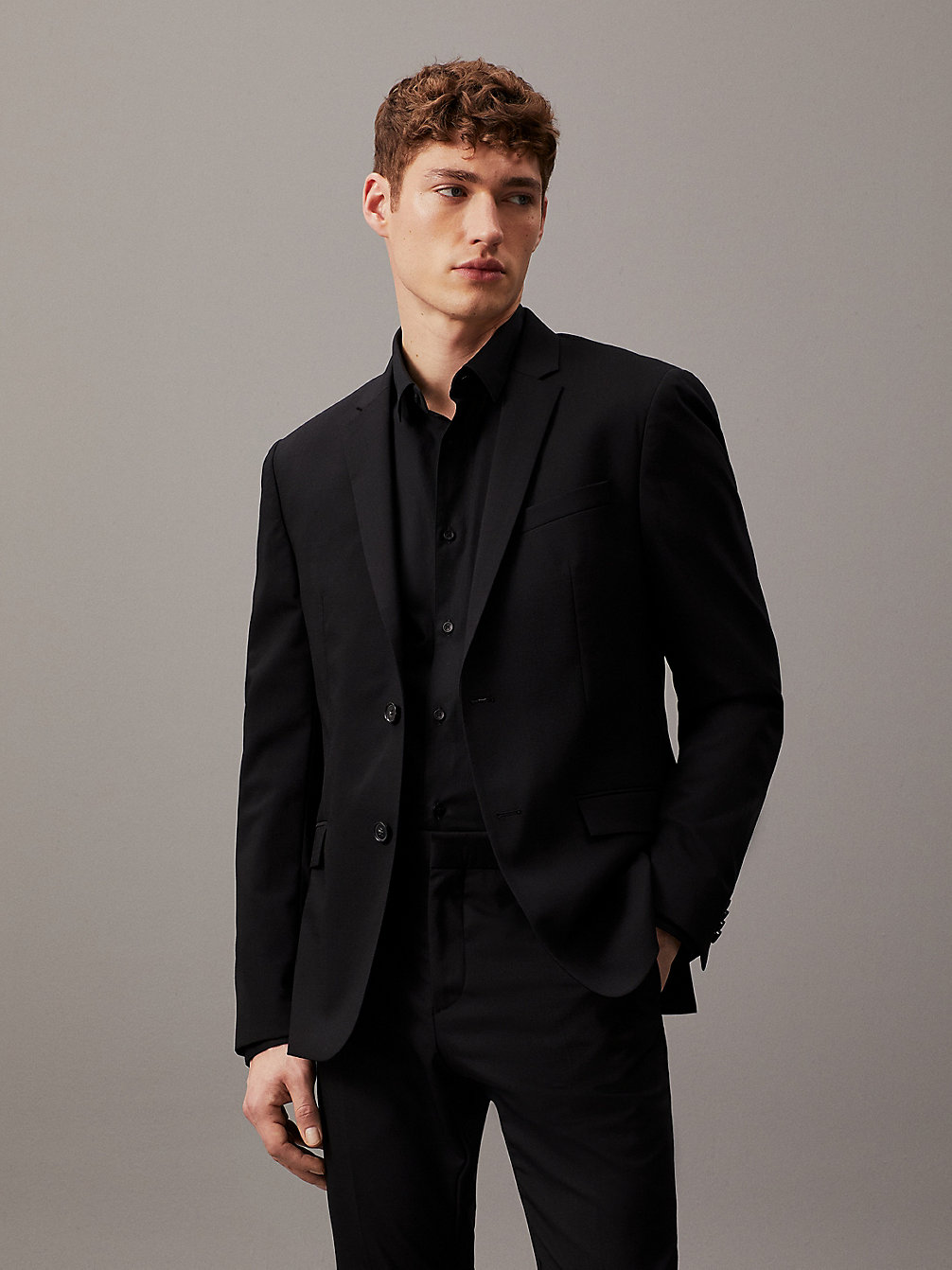 PERFECT BLACK > Slim Single-Breasted Wol Stretch Blazer > undefined heren - Calvin Klein