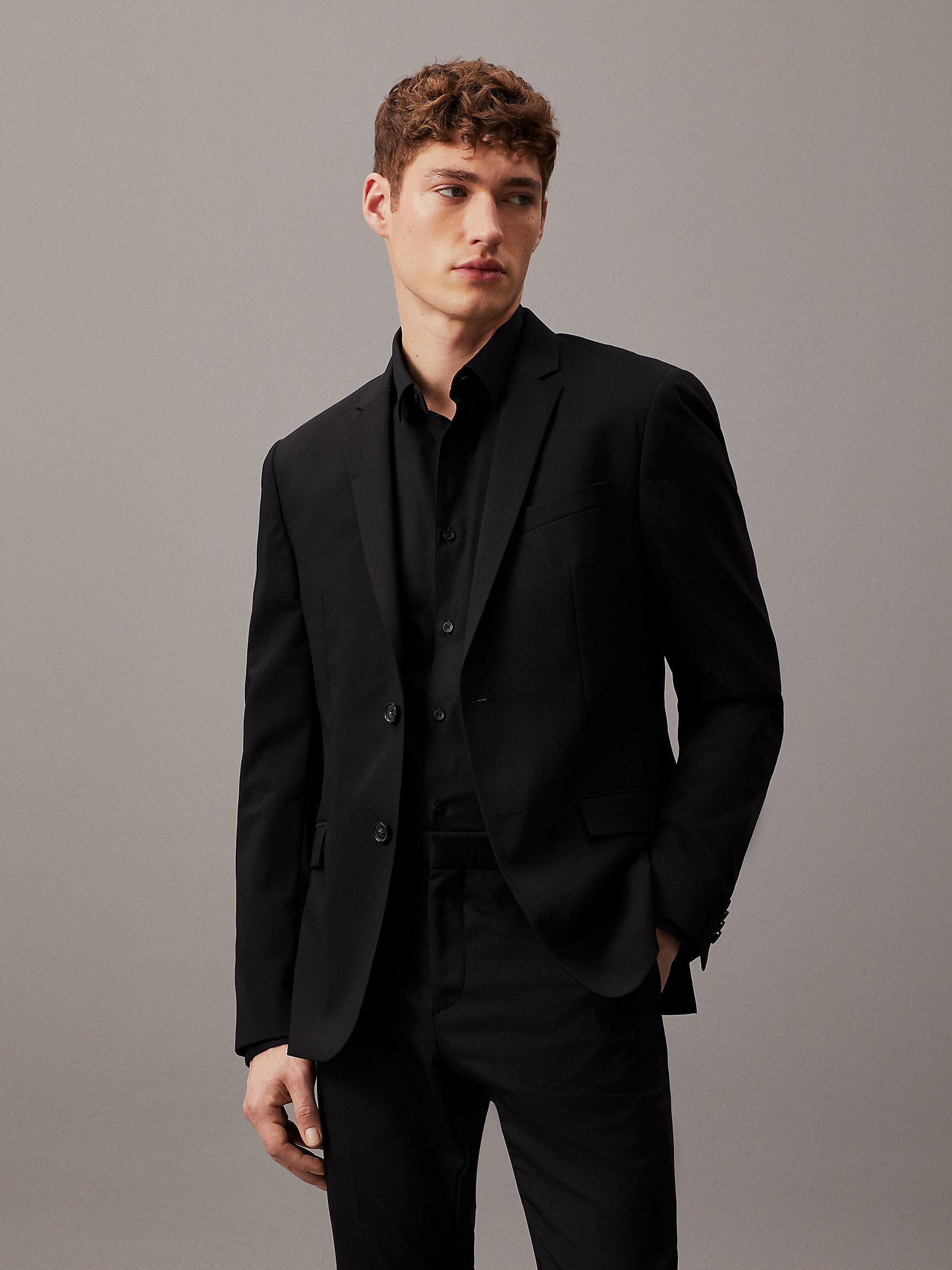 Perfect Black Slim Single-Breasted Wool Stretch Blazer undefined men Calvin Klein