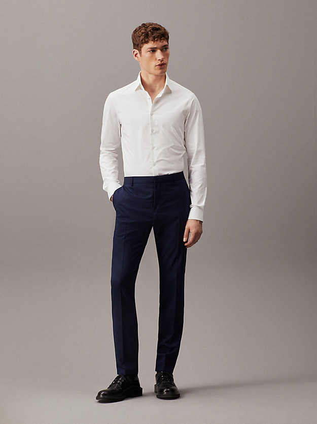 ink blue slim wool stretch suit trousers for men calvin klein