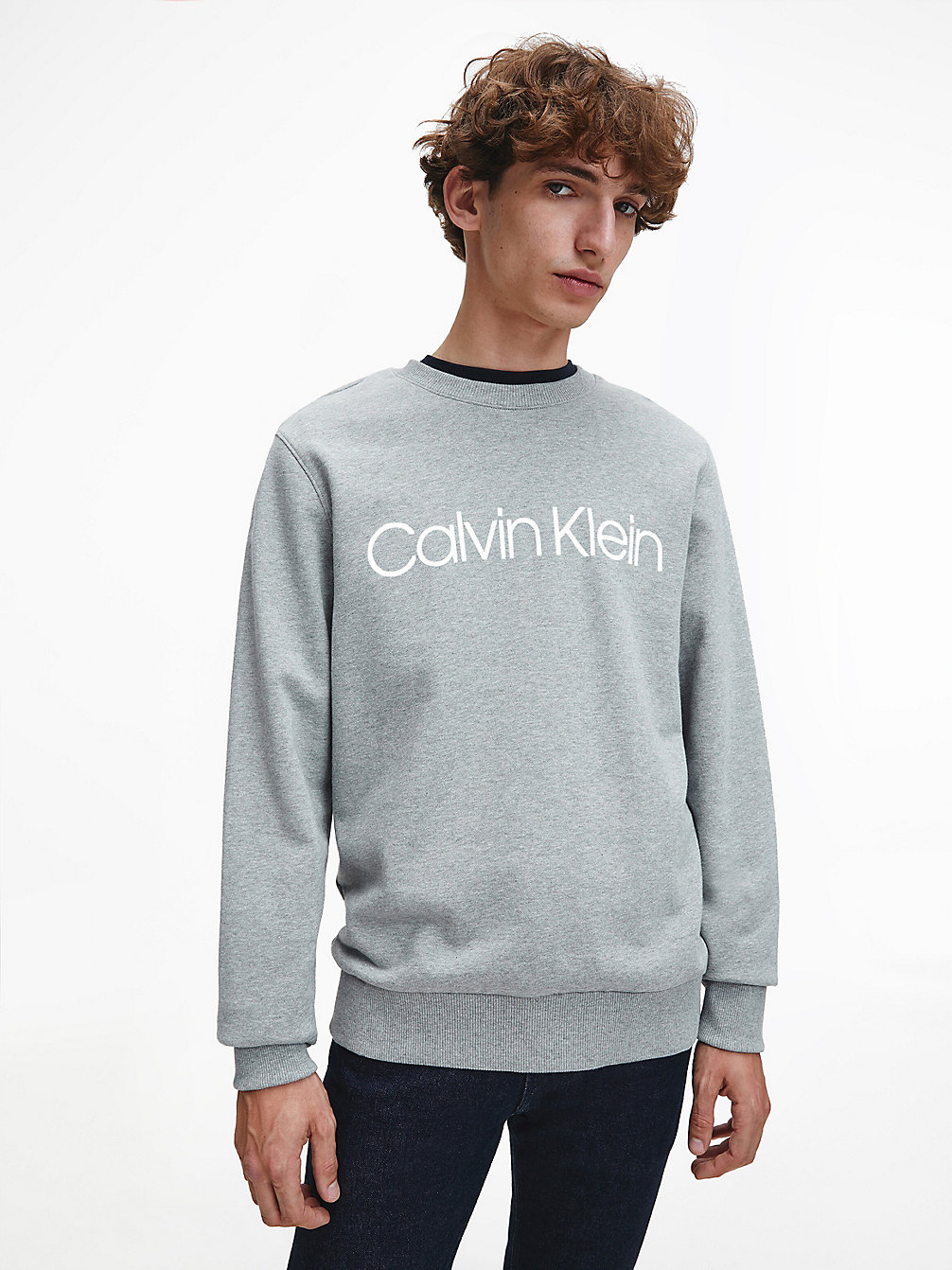 MID GREY HEATHER Organic Cotton Logo Sweatshirt undefined men Calvin Klein