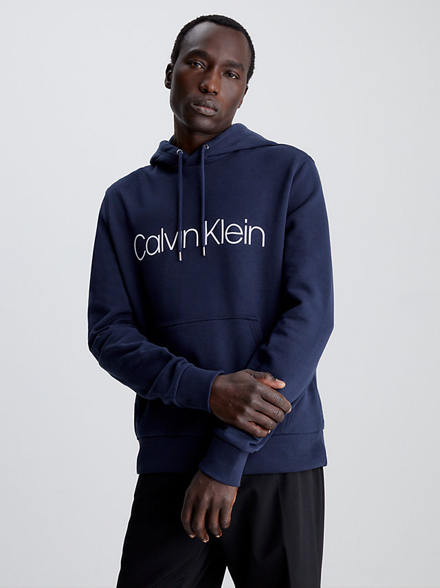 Calvin Navy Organic Cotton Logo Hoodie undefined men Calvin Klein