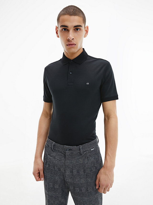 CK Black Slim Cotton Piqué Polo Shirt undefined men Calvin Klein