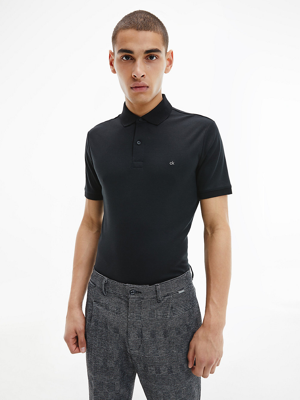CK BLACK > Wąska Koszulka Polo Z Piki Bawełnianej Z Domieszką > undefined Mężczyźni - Calvin Klein